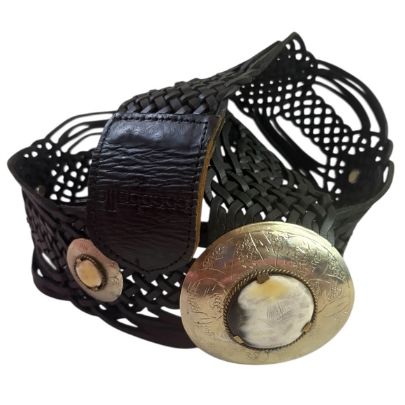 Cosabella Black Braided Leather Belt with Shell Medallions- New main image 10